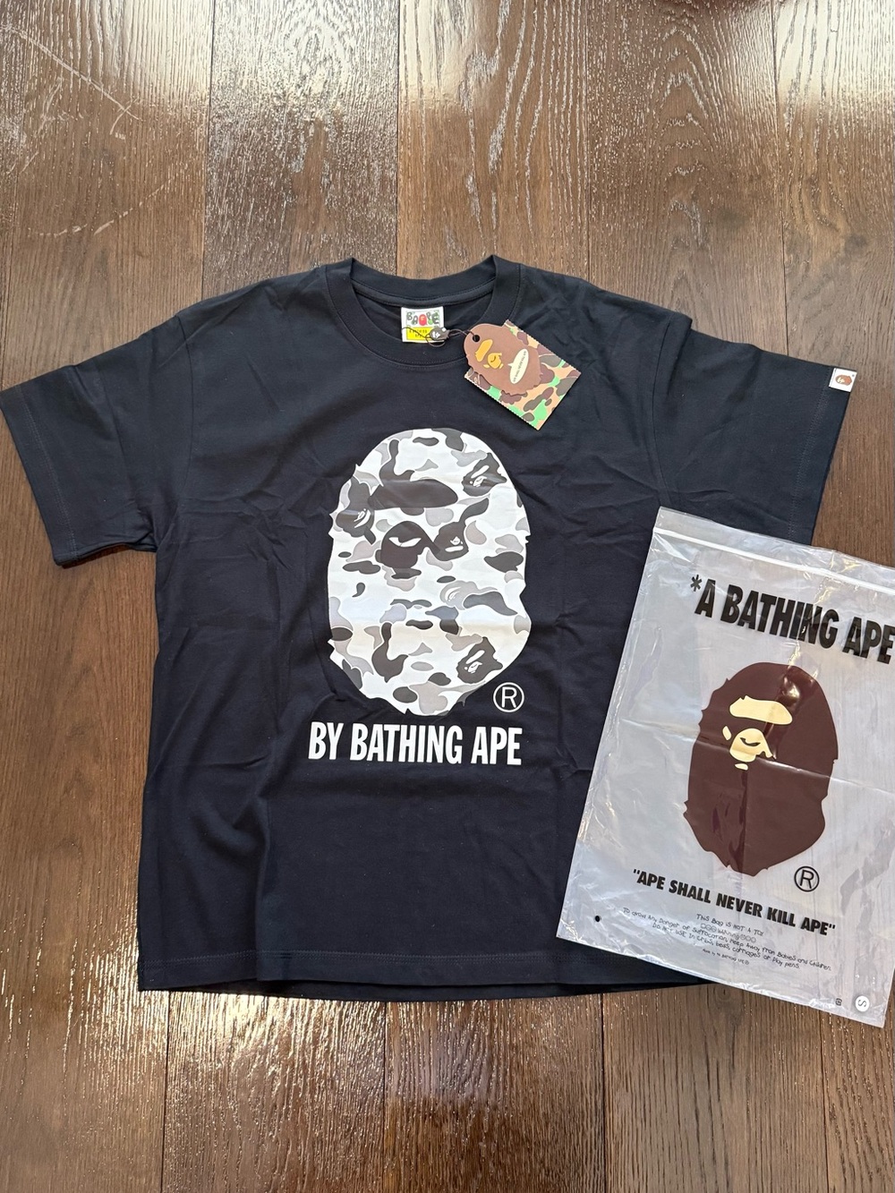 Black BAPE Black & White Camo Ape Head Tee SIZE M